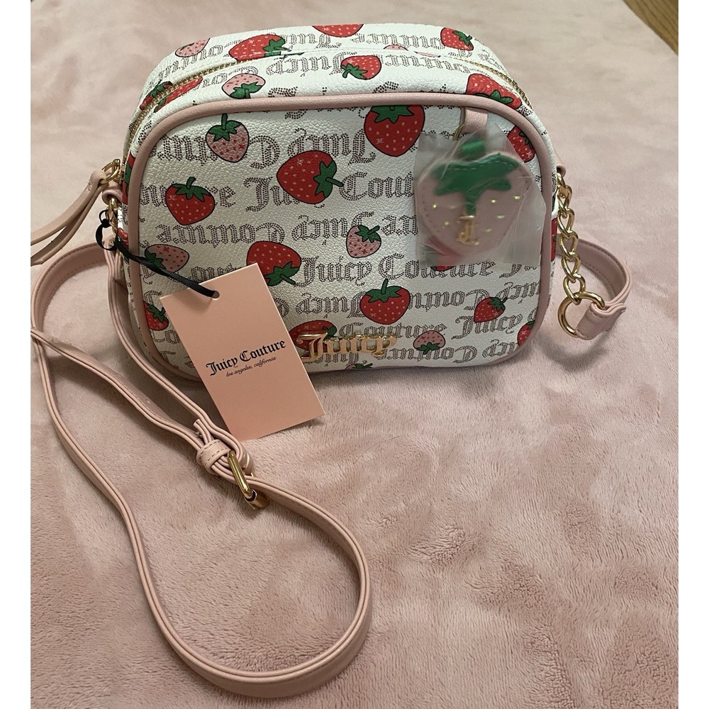 NWT JUICY COUTURE STRAWBERRY Pecan‎ Pink freshly picked camera Bag